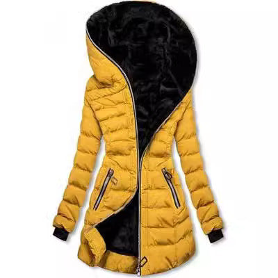 Women’s Hooded Fleece-Lined Mid-Length Winter Puffer Coat