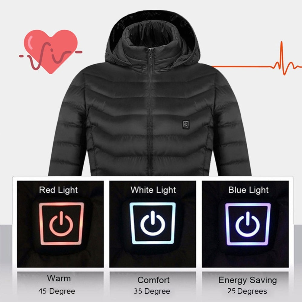 Men’s USB Heated Winter Jacket with Hood and Thermal Cotton