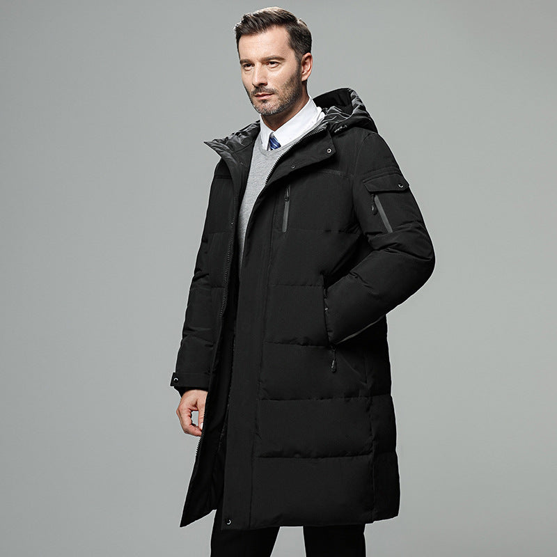 Men’s Long Padded Down Jacket with Hood for Winter