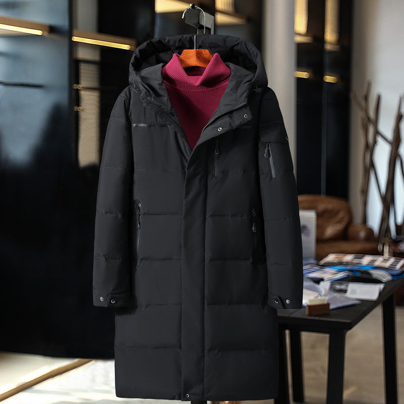 Men’s Long Padded Down Jacket with Hood for Winter