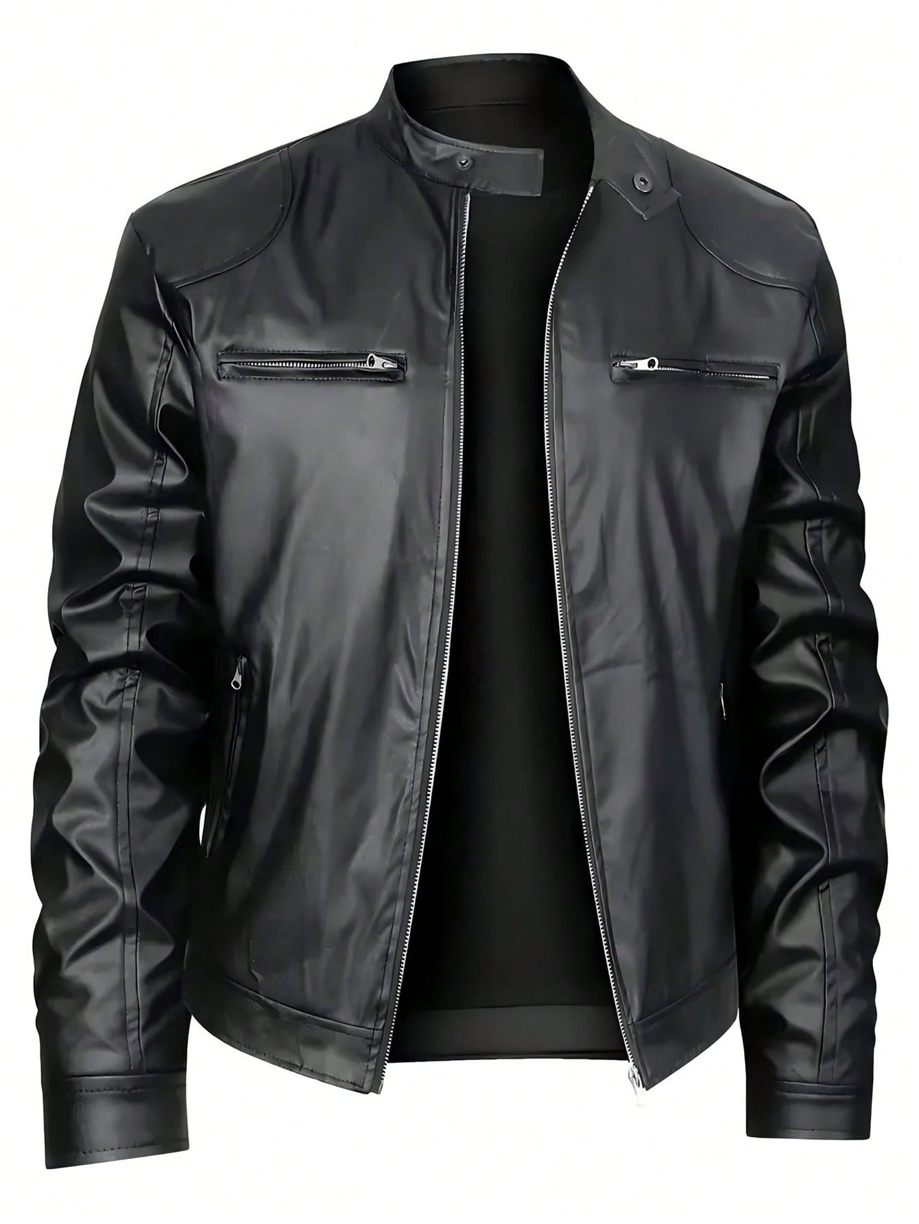 Men’s Stand Collar Genuine Leather Jacket – Business Casual