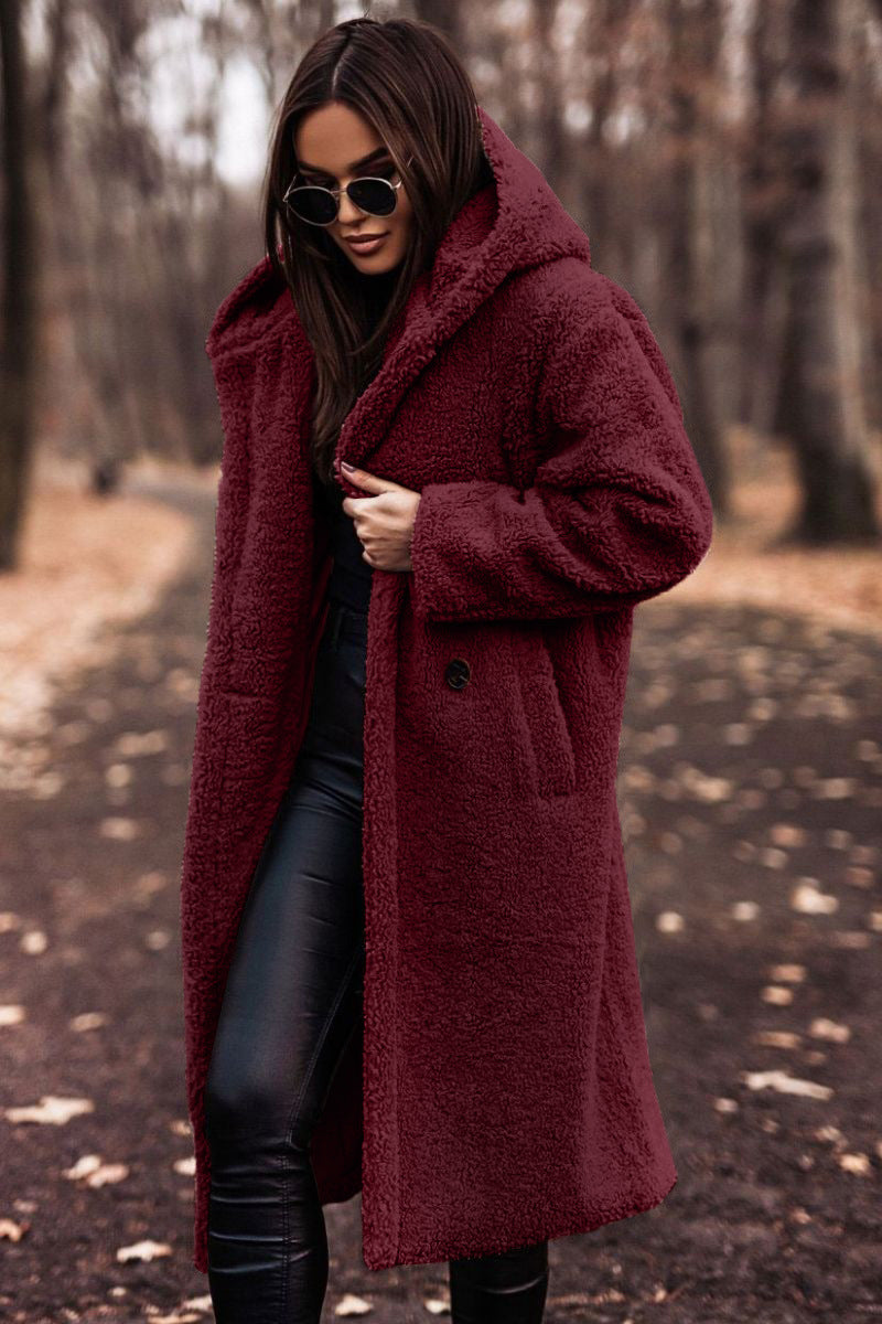 Women’s Long Hooded Teddy Coat Plush Warm Winter Outerwear