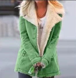 Women’s Plus Size Sherpa Lined Button Coat with Lapel