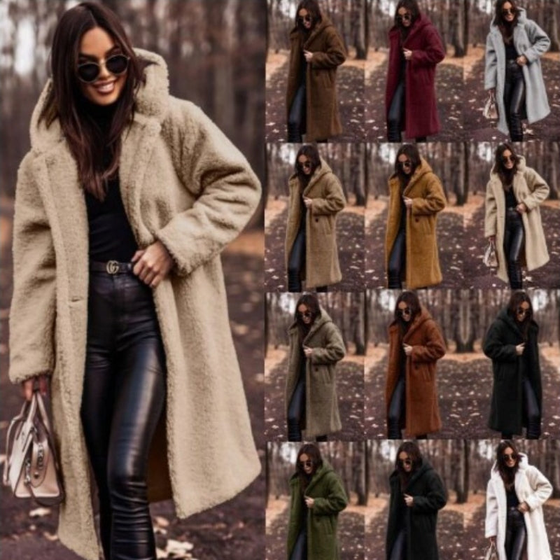 Women’s Long Hooded Teddy Coat Plush Warm Winter Outerwear
