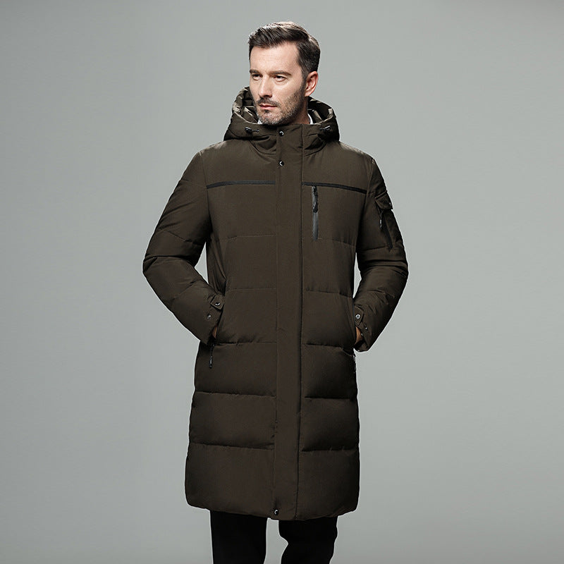 Men’s Long Padded Down Jacket with Hood for Winter