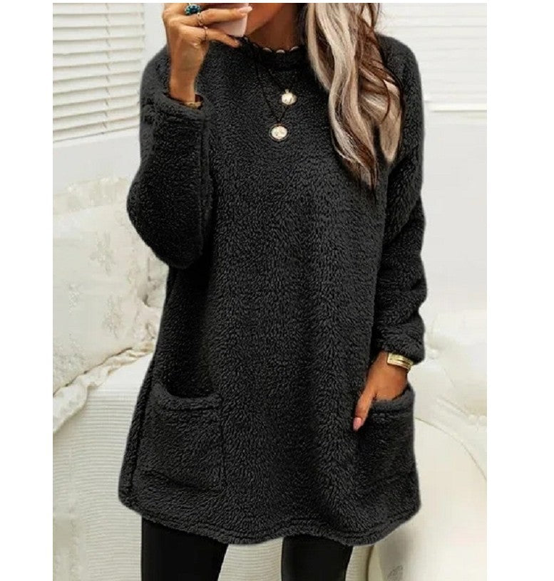 Women’s Cozy Fleece Pullover Tunic Sweater with Pockets