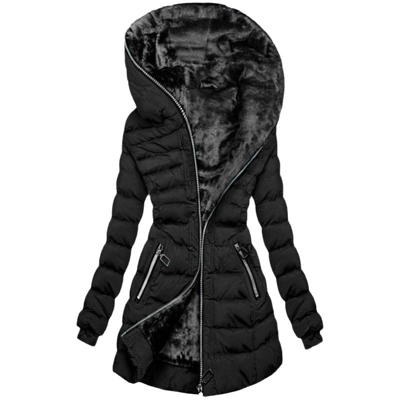 Women’s Hooded Fleece-Lined Mid-Length Winter Puffer Coat
