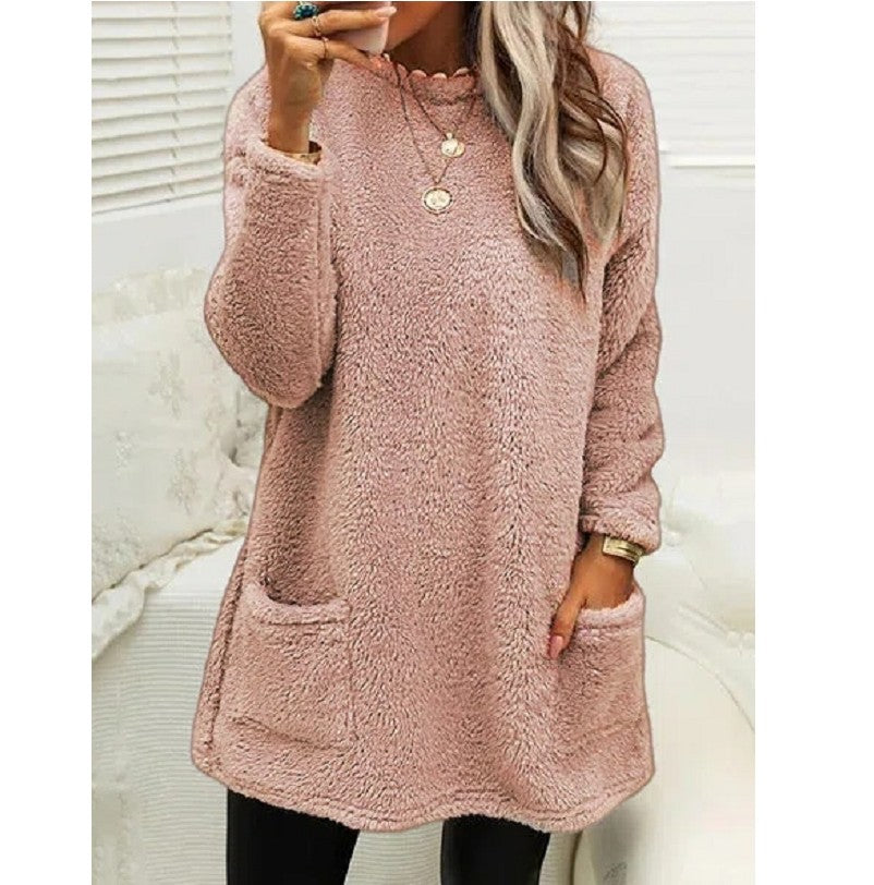 Women’s Cozy Fleece Pullover Tunic Sweater with Pockets