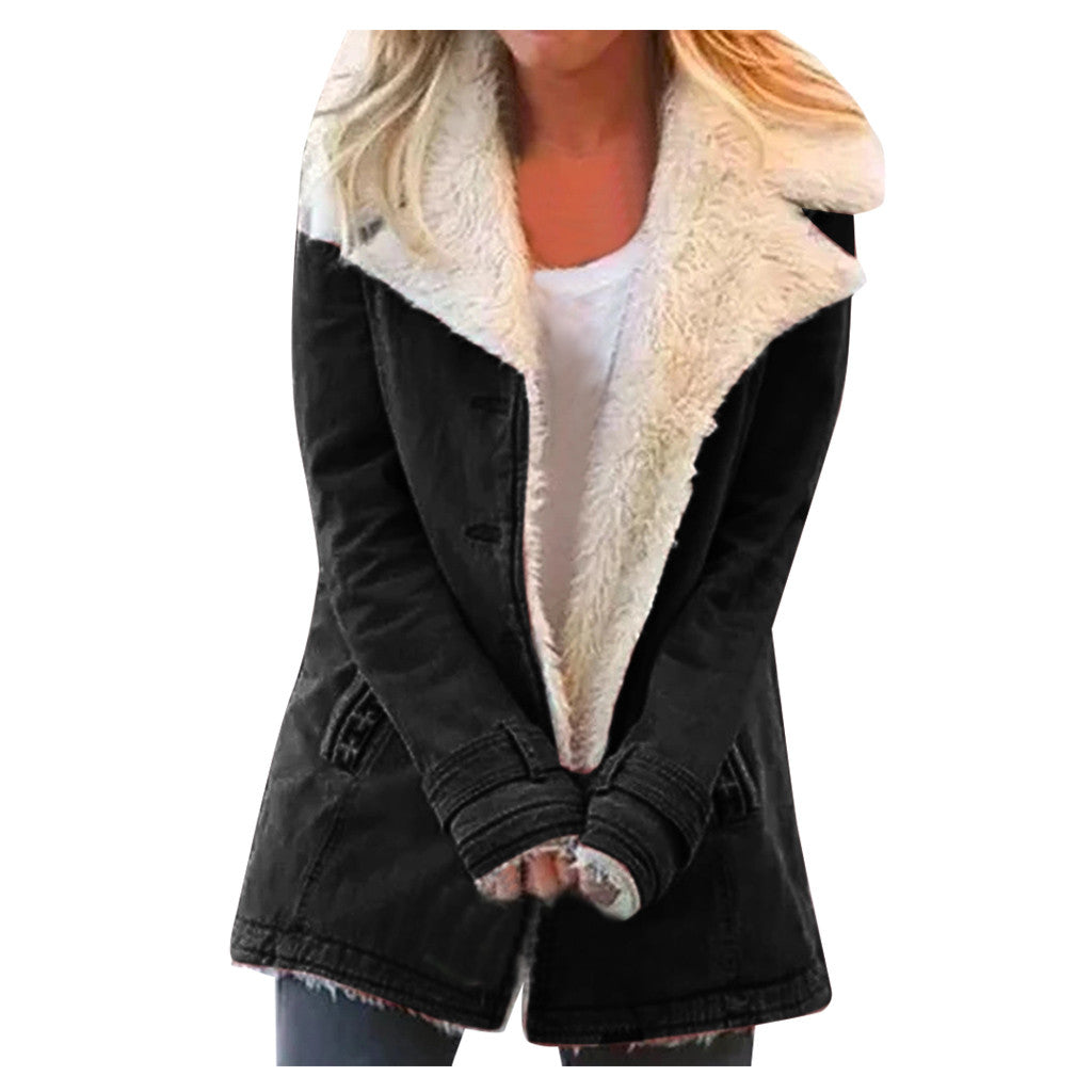 Women’s Plus Size Sherpa Lined Button Coat with Lapel