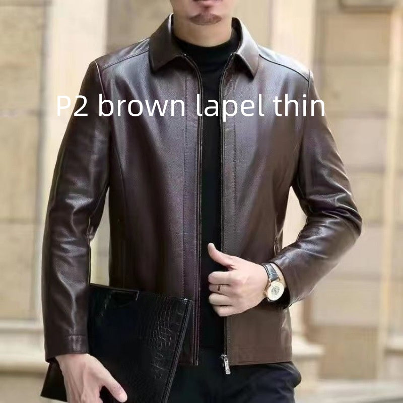 Men’s Fleece-Lined Genuine Leather Jacket with Stand Collar