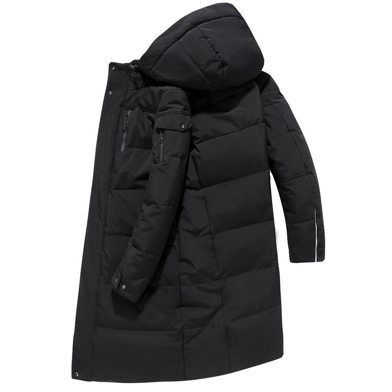 Men’s Long Padded Down Jacket with Hood for Winter