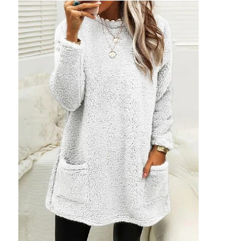 Women’s Cozy Fleece Pullover Tunic Sweater with Pockets