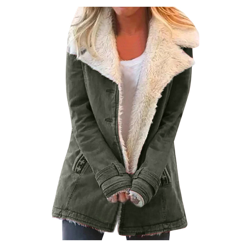 Women’s Plus Size Sherpa Lined Button Coat with Lapel