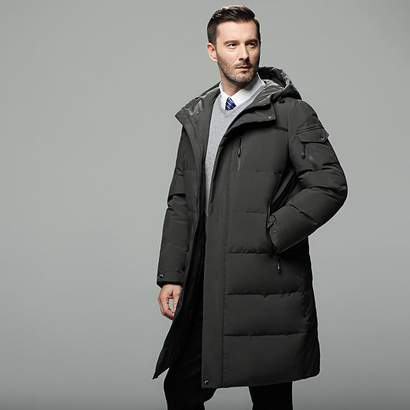 Men’s Long Padded Down Jacket with Hood for Winter