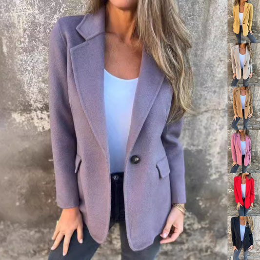 Women’s One-Button Lapel Blazer for Work Commuting Coat