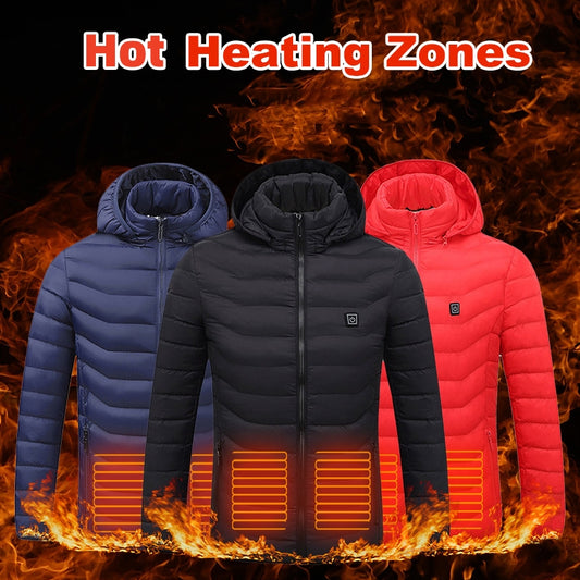 Men’s USB Heated Winter Jacket with Hood and Thermal Cotton