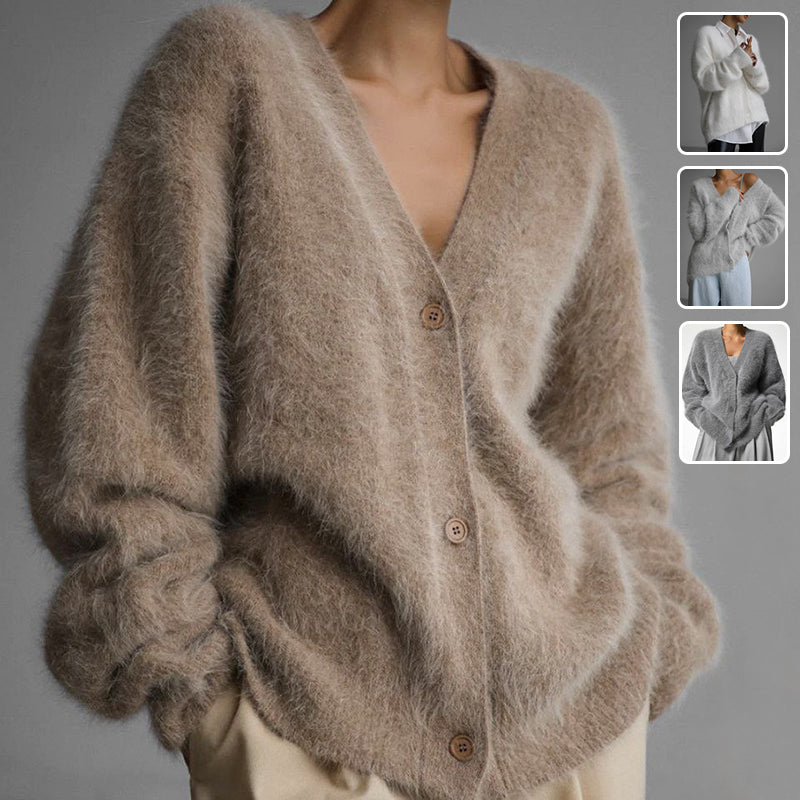 Women’s Loose V-Neck Button Cardigan Knit Sweater Top