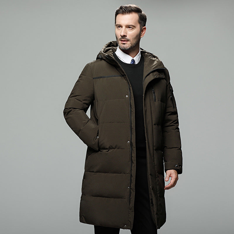 Men’s Long Padded Down Jacket with Hood for Winter