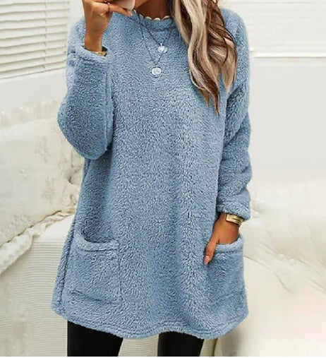 Women’s Cozy Fleece Pullover Tunic Sweater with Pockets