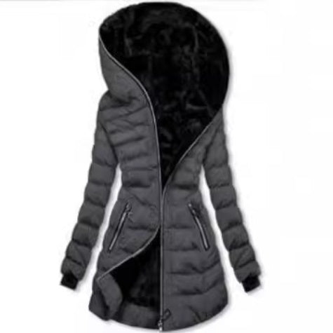 Women’s Hooded Fleece-Lined Mid-Length Winter Puffer Coat