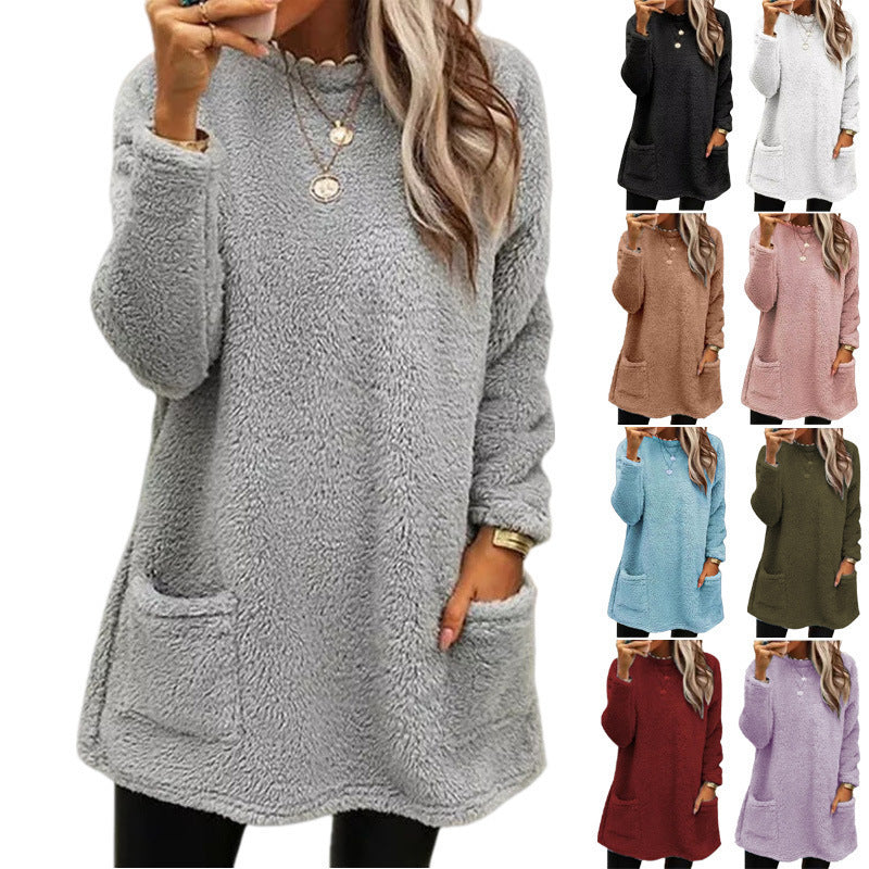 Women’s Cozy Fleece Pullover Tunic Sweater with Pockets