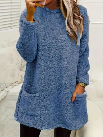 Women’s Cozy Fleece Pullover Tunic Sweater with Pockets