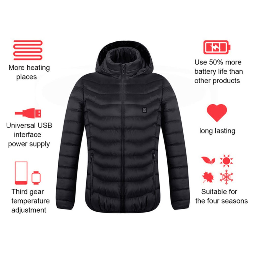 Men’s USB Heated Winter Jacket with Hood and Thermal Cotton