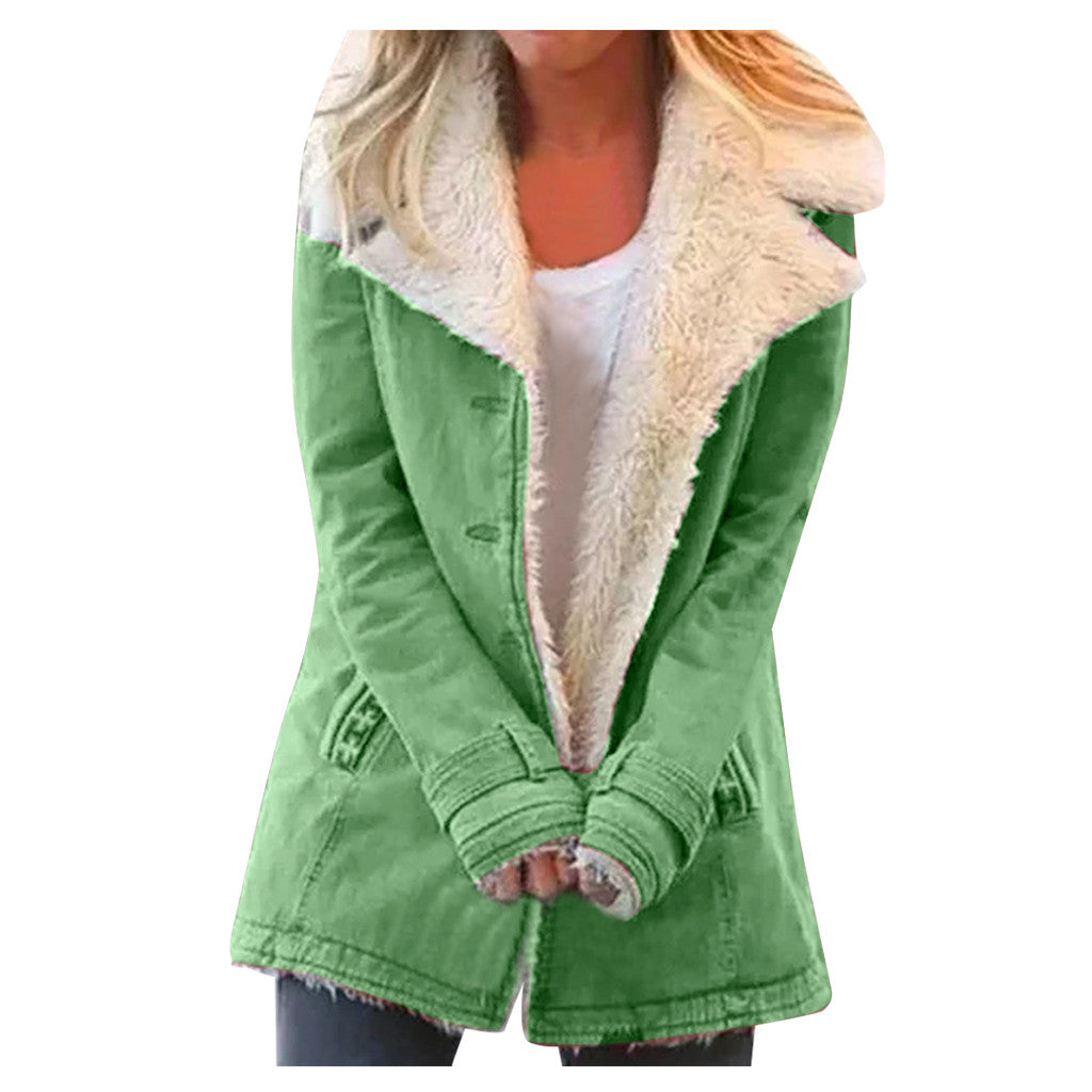 Women’s Plus Size Sherpa Lined Button Coat with Lapel