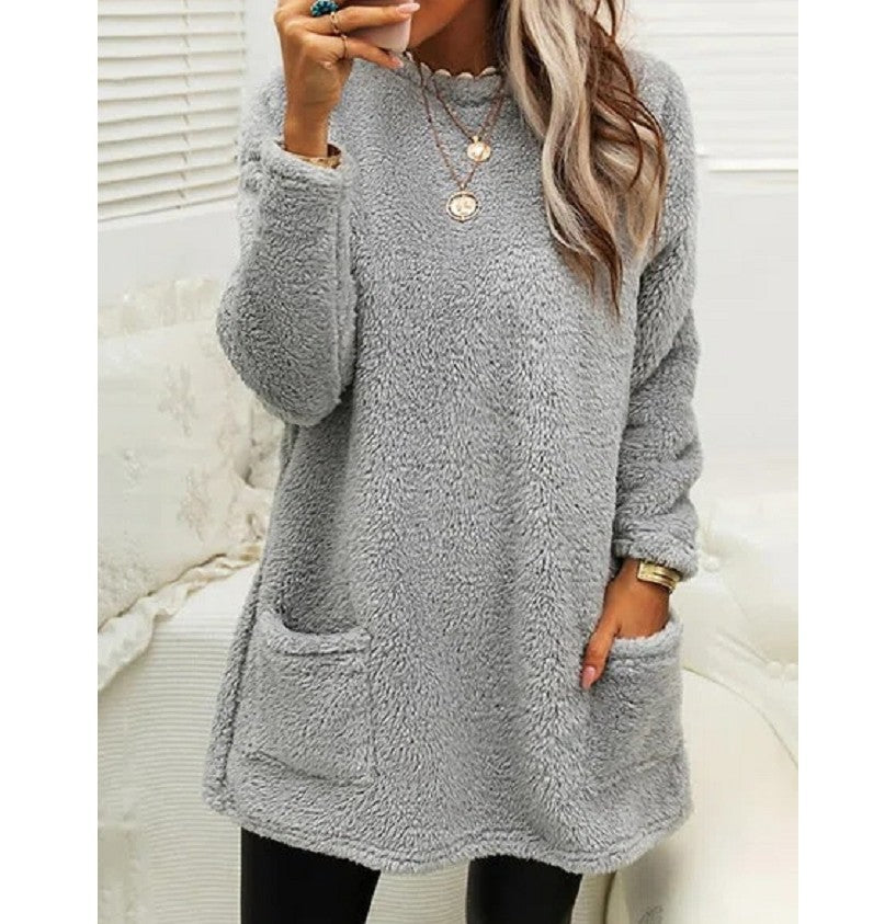 Women’s Cozy Fleece Pullover Tunic Sweater with Pockets