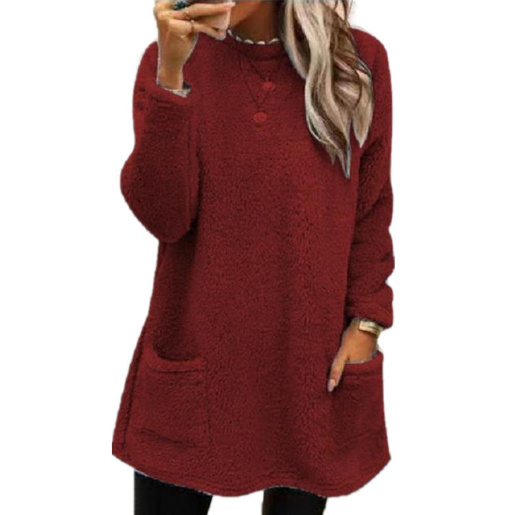 Women’s Cozy Fleece Pullover Tunic Sweater with Pockets