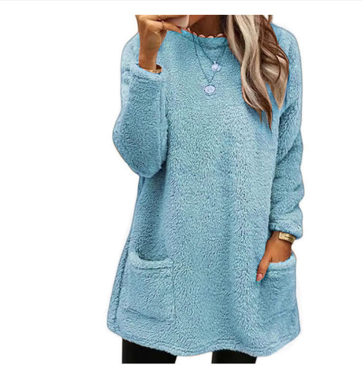 Women’s Cozy Fleece Pullover Tunic Sweater with Pockets