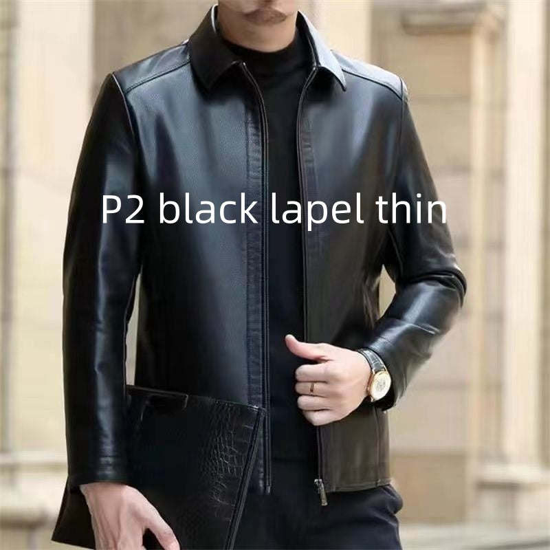 Men’s Fleece-Lined Genuine Leather Jacket with Stand Collar