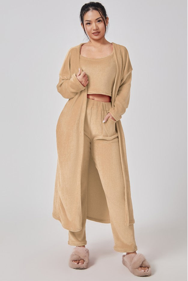 Women’s Cozy 3 Piece Pajama Lounge Set Soft Winter Loungewear