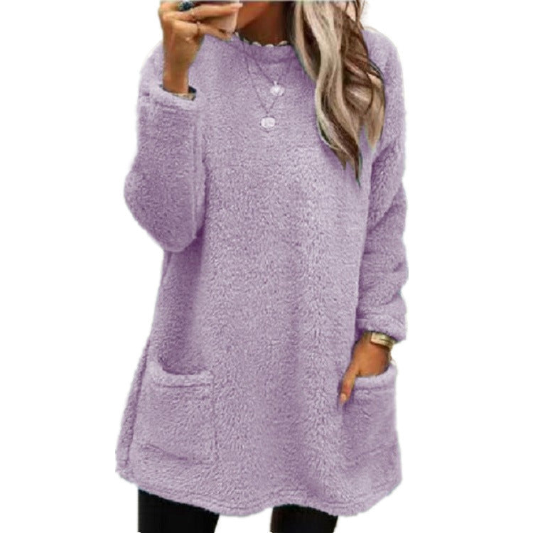 Women’s Cozy Fleece Pullover Tunic Sweater with Pockets