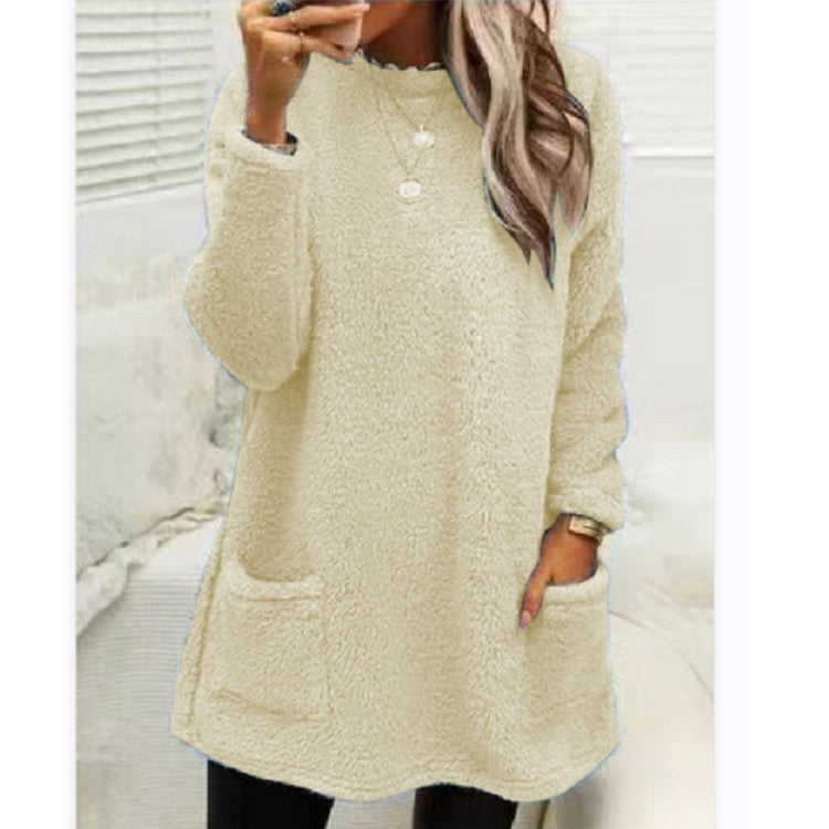 Women’s Cozy Fleece Pullover Tunic Sweater with Pockets
