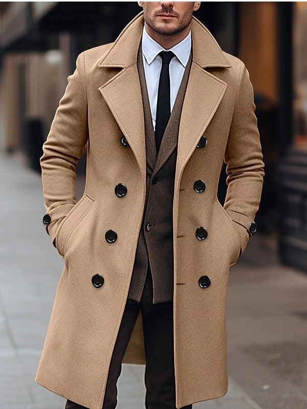 Men’s Double Breasted Wool Long Coat for Fall & Winter