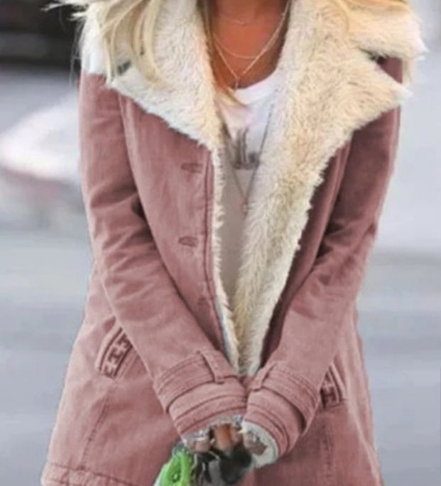 Women’s Plus Size Sherpa Lined Button Coat with Lapel