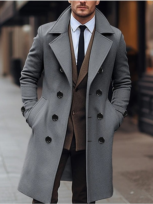 Men’s Double Breasted Wool Long Coat for Fall & Winter