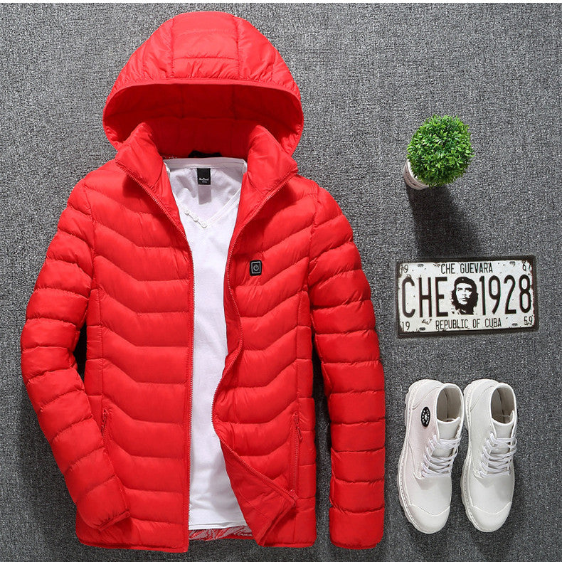 Men’s USB Heated Winter Jacket with Hood and Thermal Cotton